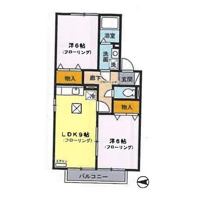 グリーンヒルズ(2DK/1階)の間取り写真