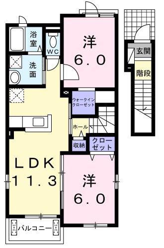 ヴィラ・ソーレII(2LDK/2階)の間取り写真