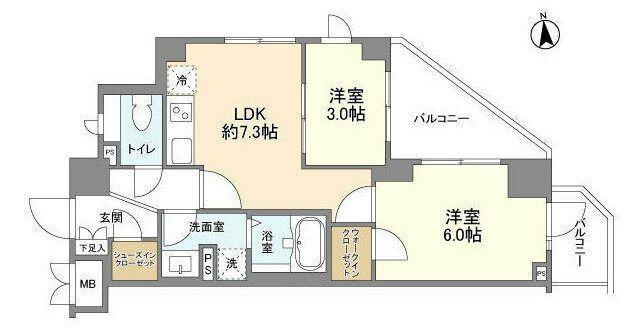 アジュールテラス中野新橋(2DK/3階)の間取り写真