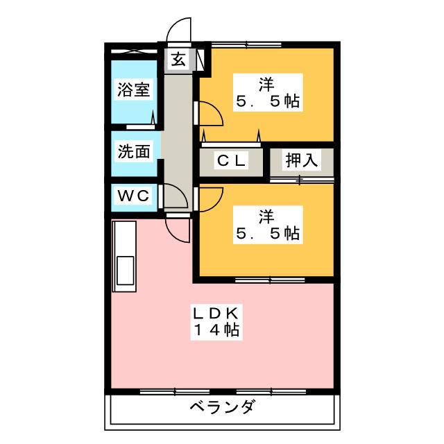 メープルコートたかおか(2LDK/1階)の間取り写真