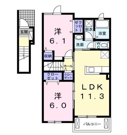 プラシードVI番館(2LDK/2階)の間取り写真