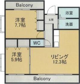 リバーグラス(2LDK/2階)の間取り写真