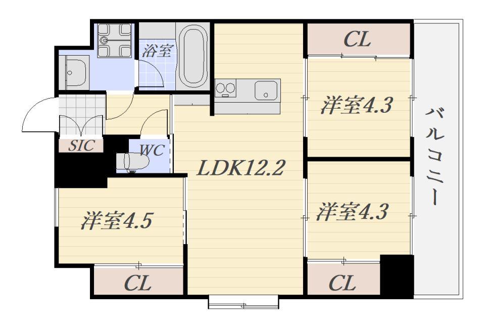 大黒町申館(3LDK/2階)の間取り写真