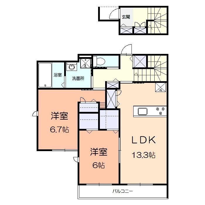 プレマヒルズ(2LDK/2階)の間取り写真