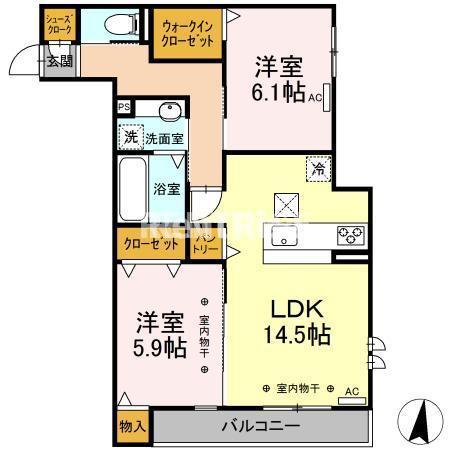 グランロシェ小森(2LDK/1階)の間取り写真