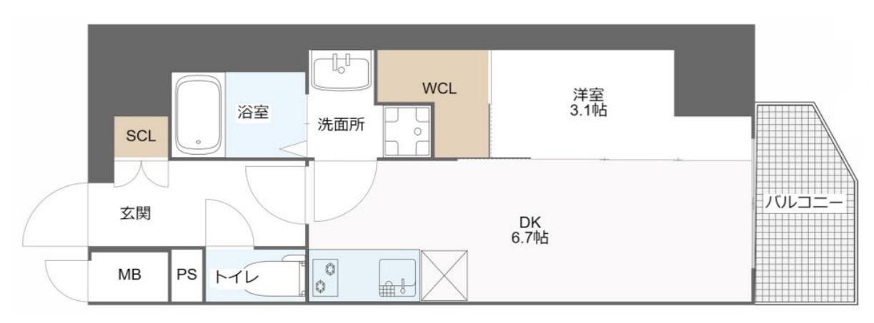 MELDIA CREST 桜ノ宮 KIRSCH(1DK/6階)の間取り写真