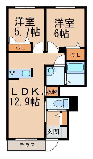 シャーメゾン園部(2LDK/1階)の間取り写真