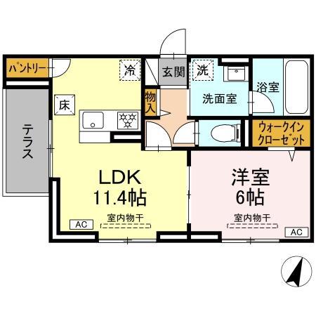 D PAINA ODORIBA(1LDK/1階)の間取り写真