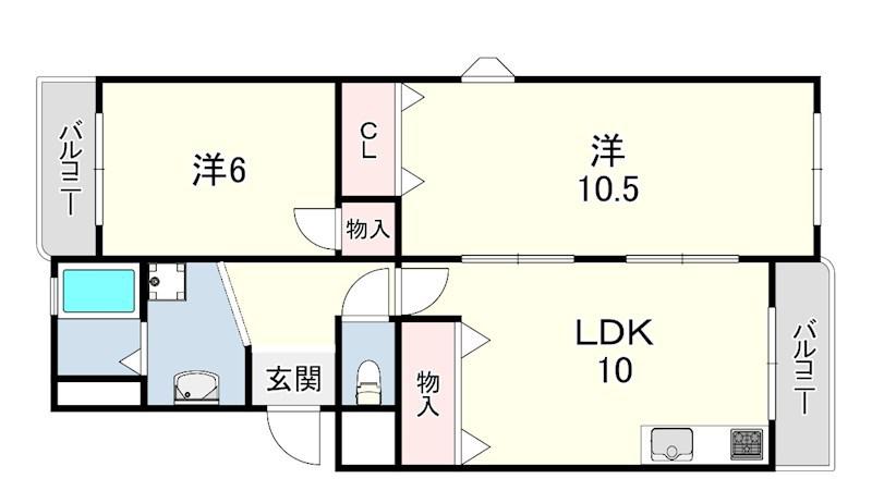 メゾン大津和(2LDK/1階)の間取り写真