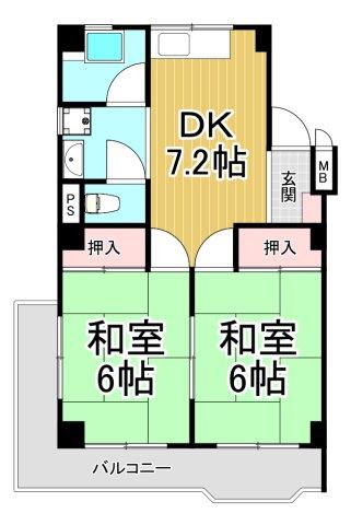 翠光ハイツ(2DK/4階)の間取り写真