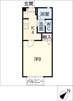 ディアス竹の山 B棟(1K/1階)の間取り写真