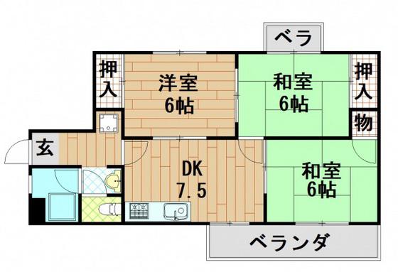 上野ビル(3DK/6階)の間取り写真