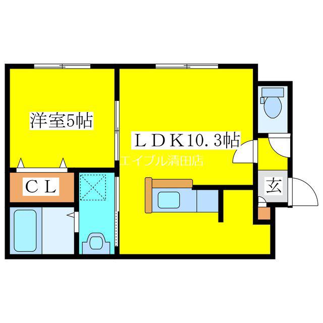 ブレッシング北海道 KITAHIRO(1LDK/3階)の間取り写真