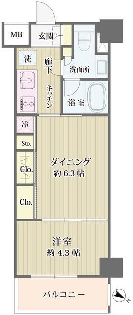 IBIS市ヶ谷(1DK/1階)の間取り写真