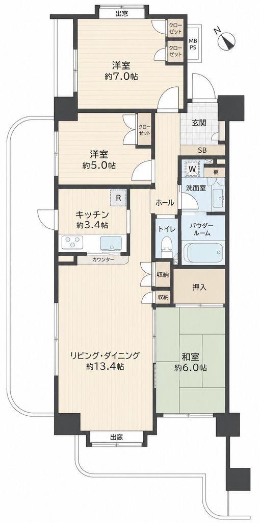 ヴィルクレール二子多摩川(3LDK/2階)の間取り写真