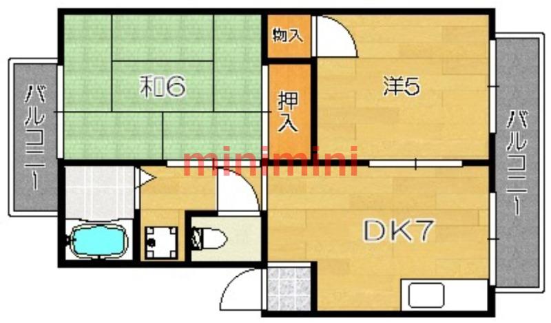 メロディーハイツ高槻I(2DK/2階)の間取り写真