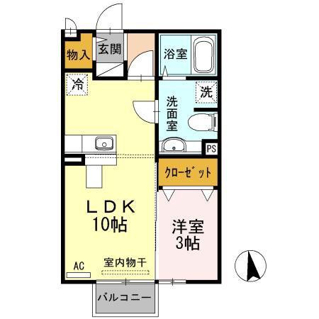 モナリエ・ユキ(1LDK/2階)の間取り写真