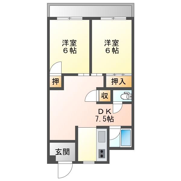 大供マンション(2DK/2階)の間取り写真