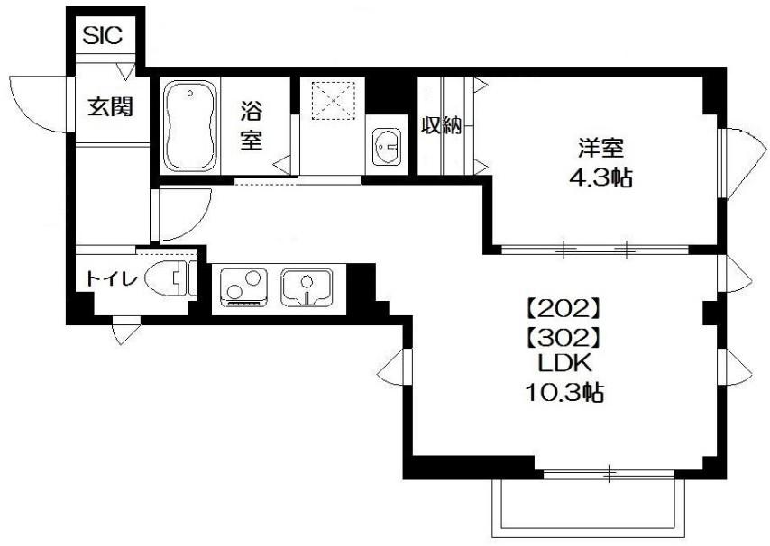 アンバーコート(1LDK/2階)の間取り写真