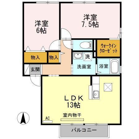 コートタウン西岡B棟(2LDK/1階)の間取り写真