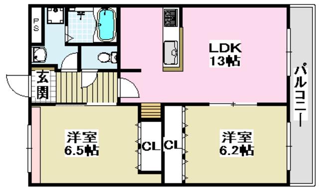 シャルマン(2LDK/2階)の間取り写真