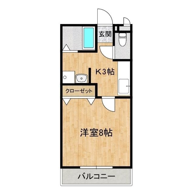 インペリアル(1K/2階)の間取り写真