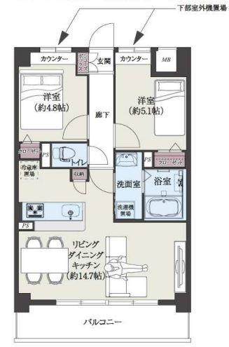 エルグランド博多の杜(2LDK/4階)の間取り写真