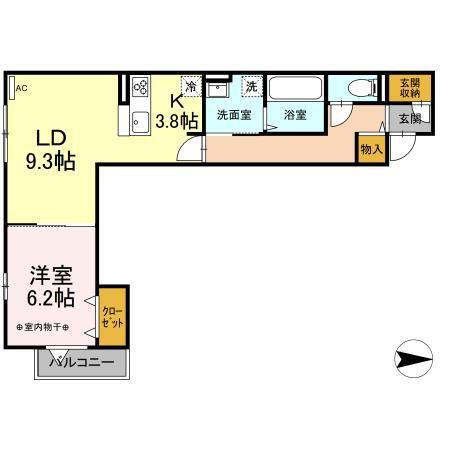 ラウレア六町(1LDK/2階)の間取り写真