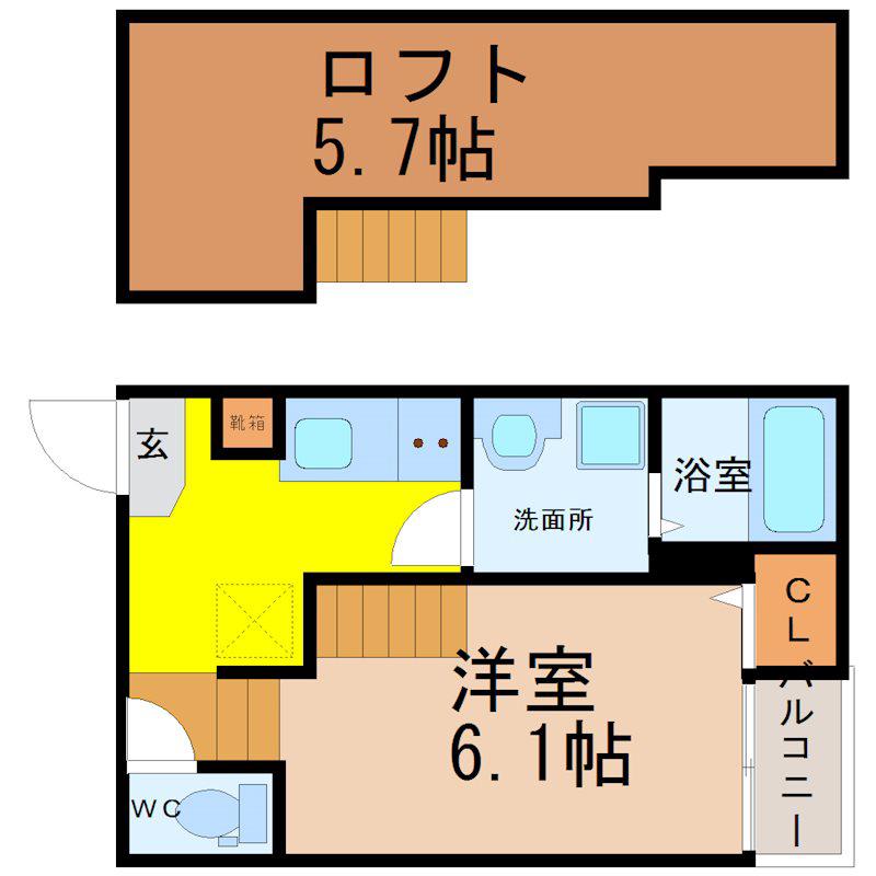 カームオーシャン(1SK/2階)の間取り写真