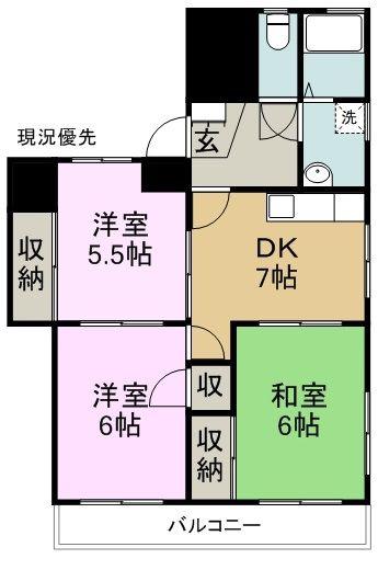 ヴィルヌーヴ高瀬(3DK/3階)の間取り写真