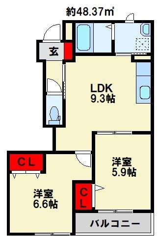 メゾングランデ(2LDK/1階)の間取り写真