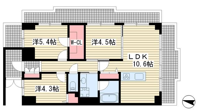 サンワプラザ新神戸(3LDK/7階)の間取り写真