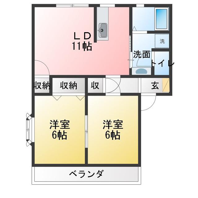 ウィンディアK(2LDK/1階)の間取り写真