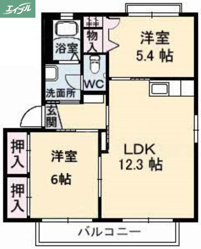 エスティー新福 D棟(2LDK/1階)の間取り写真