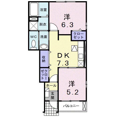 プラシード・ユダII(2DK/1階)の間取り写真