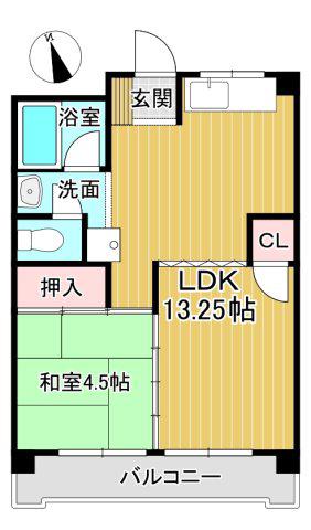 矢澤ハイツ(1LDK/4階)の間取り写真