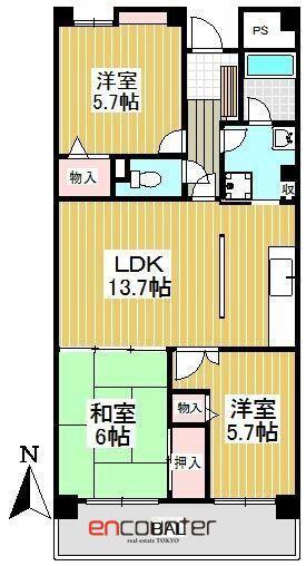 オークレイコート高松I(3LDK/3階)の間取り写真