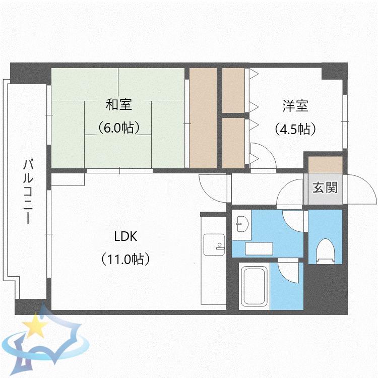 シャンボール大通第2(2LDK/7階)の間取り写真