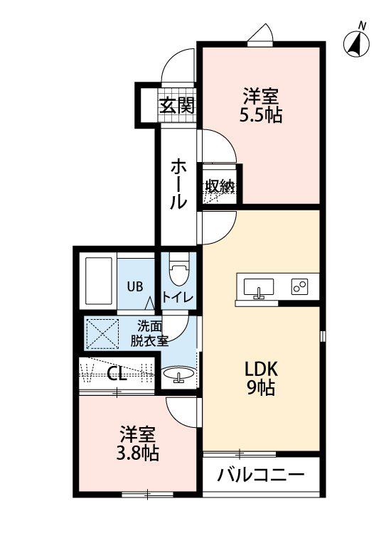 SEVEN STARS 野間口III(2LDK/1階)の間取り写真