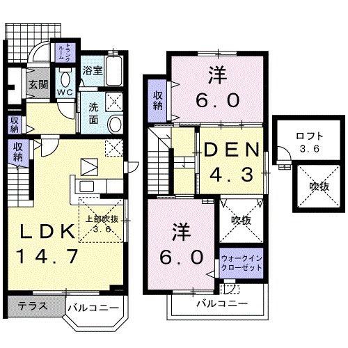 オーク・サンセールB棟(3LDK/1階)の間取り写真