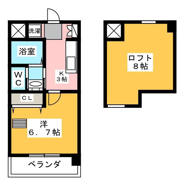 ブランドール冨士III(1K/1階)の間取り写真
