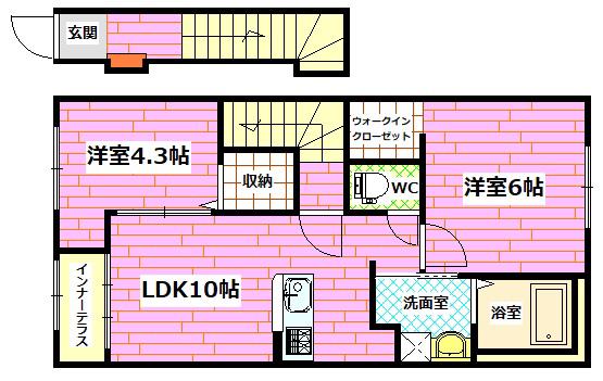 クレールI(2LDK/2階)の間取り写真