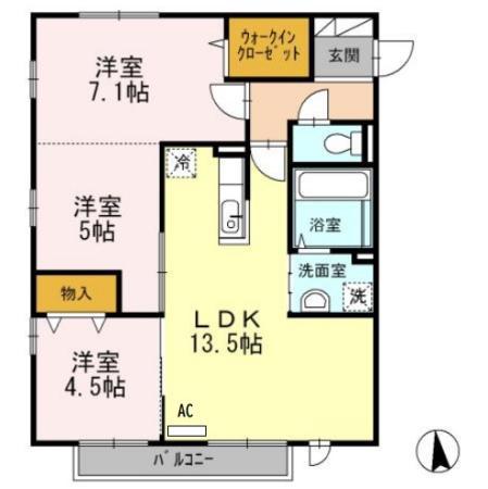 セジュールプルミエ A棟(3LDK/2階)の間取り写真