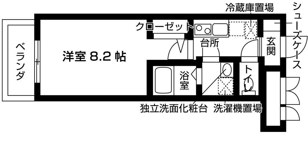 ゼスタレジデンス八雲(1K/2階)の間取り写真