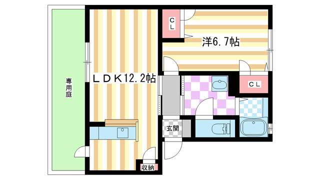 パレス・ウィーン高畑(1LDK/1階)の間取り写真