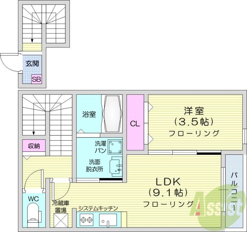 メゾンドA2(1LDK/2階)の間取り写真