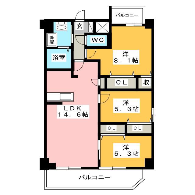 アルバグランデ三ツ矢橋(3LDK/6階)の間取り写真