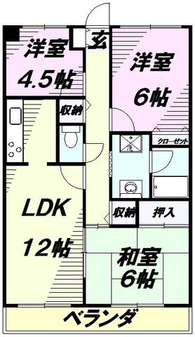 ユーネット所沢(3LDK/2階)の間取り写真