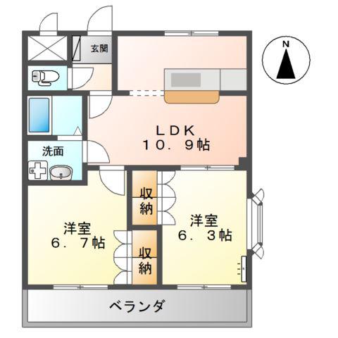 ラフォーレ今里(2LDK/2階)の間取り写真