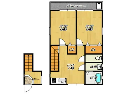 ザハウスオブマダムジュエル(2DK/2階)の間取り写真